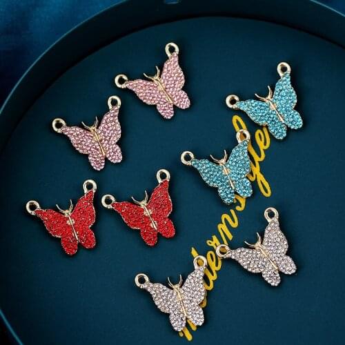 2Pcs Shiny Full Rhinestone Paved Butterfly Charms Two Holes Connectors Alloy Insect Charm For DIY Necklace Making Accessories