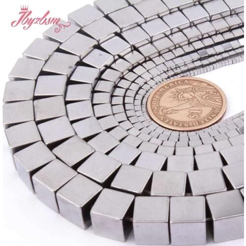 Silver Cube Beads Coated Hematite (No Magnetic) Stone Spacer Loose Beads 15" 1,2,3,4,6,8,10mm DIY Accessories for Jewelry Making