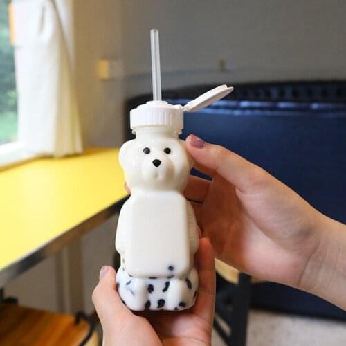 Bear Drink Cup Transparent Mug Disposable Juice Cups With Lid Childrens Drink Cup Breakfast Milk Cup Coffee Packing Tool 240ml