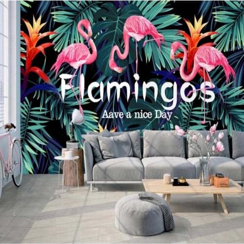 European 3D Mural Banana Leaves Leaf Tropical Wallpaper Flamingos Wall Paper Roll for Sofa TV Background Wall Decor paper Wall