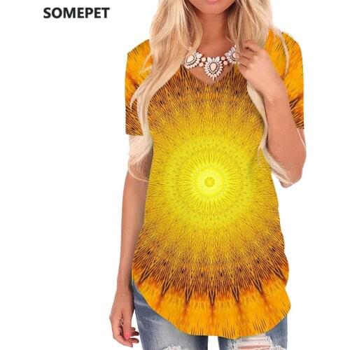 SOMEPET Dizziness T Shirt Women Sunflower Tshirts Printed Art V-neck Tshirt Abstract T-shirts 3d Womens Clothing Fashion Cool