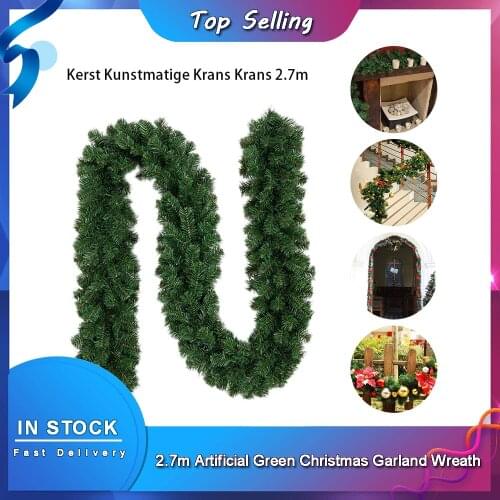 2.7m Artificial Green Christmas Garland Wreath Xmas Home Party Christmas Decoration Pine Tree Rattan Hanging Garden Ornament