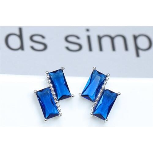 Dainty Female Rainbow Crystal Stone Earring Classic Square Small Stud Earrings Rose Gold Silver Color Wedding Earrings For Women