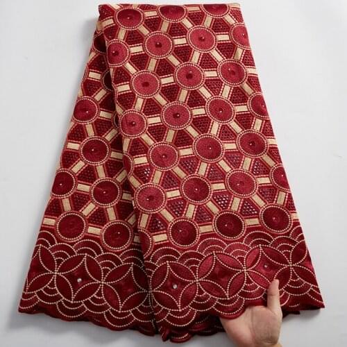 SJD LACE Red African Lace Fabric 2021 High Quality Swiss Voile Cotton Sewing Embroidery Nigerian Fabric Women Wedding DressA2482