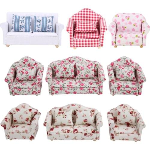 1/12 Miniature Sofa Set Simulation Dollhouse Sofa Living Room Furniture Children Doll House DIY Pretend Play Toys