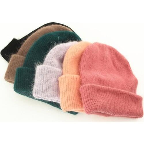 ZHENPEI029 New winter 100% rabbit fur knitted beanies cap Women casual thick warm hat Knitted skullies Curled Ski skullcap Gorro