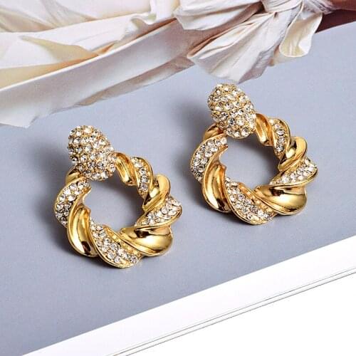 New Brand Elegant Geometric Earrings Gold Jewelry For Women Trendy Crystal Rhinestone Drop Earrings Party Accessories