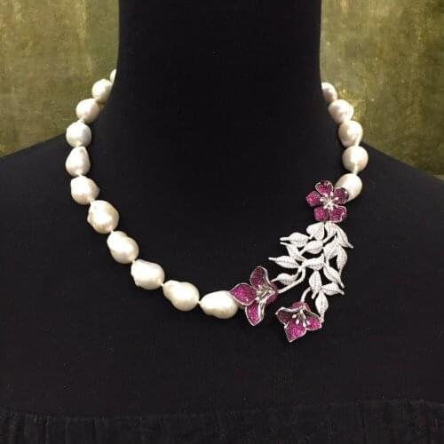 Barqoue natural fresh water pealr necklace with flower 925 sterling silver wedding party necklace for bride fine women jewelry