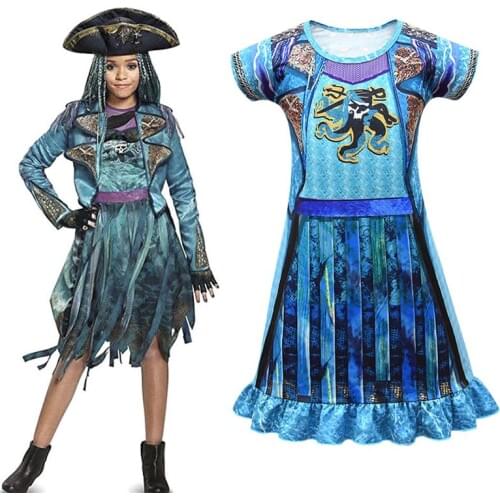Descendants 3 Dress For Teen Girl Costume Halloween Children Disguise Up Pajamas Frock Kid Home Uma Deluxe Tunic Clothes 10 12T