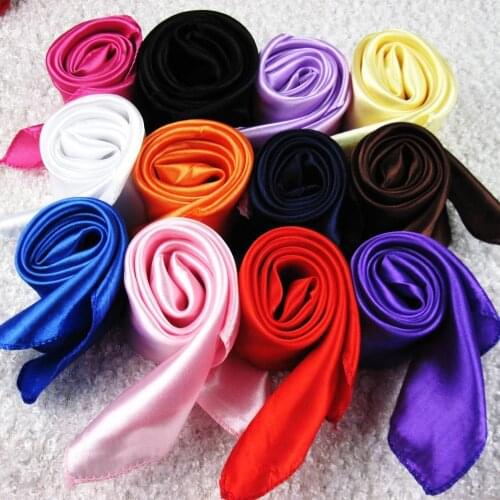 50X50CM Fashion Solid Women Square Scarf Fake Silk Wraps Elegant Floral Spring Summer Head Neck Hair Tie Band Neckerchief