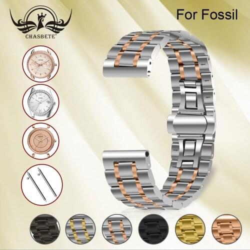 Popular Stainless Steel Watch Band for Fossil 20mm 22mm All models Men Women Metal Strap Belt Wrist Loop Bracelet Black Silver