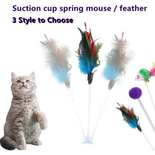1PC Spring Pet Toy Elastic With Bell Spring Color Mouse And Feather Bottom Sucker Pet Cat Toy Product Cat Accessories Decoration
