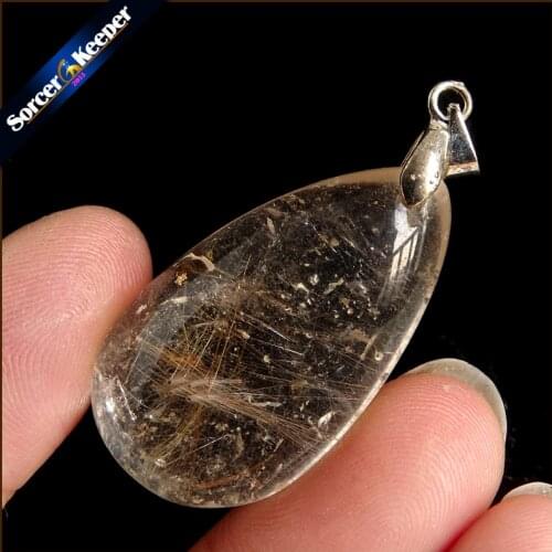 Rare Natural Quartz Gold Rutilated Garden Quartz Crystal Love Necklace Pendant natural minerals Fish Tank Beads PS257