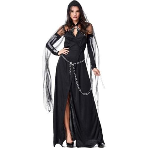 Deluxe Women Black Magic Witch Costume Halloween Sexy Adult Party Cosplay Clothing