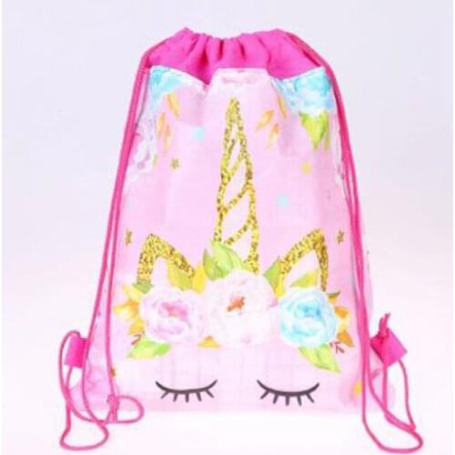 Unicorn Theme Backpack Happy Birthday Party Non-woven Fabrics Drawstring Gift Bag Baby Shower Decorate Soccer Mochila 24pcs/lot