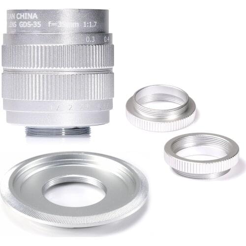 Silver Fujian 35mm f/1.7 APS-C CCTV Lens+adapter ring+2 Macro Ring for SONY NEX Mirroless Camera A5300/A6000/A6300/A7/A7II/A9