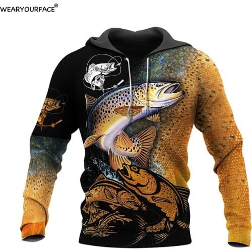 Fishing Love Brown Trout 3D All Over Print Crewneck Hoodies Sweatshirts Shorts Outdoor Vocation Sports Streetwear Men Clothing
