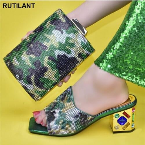Latest African Women Wedding Shoes and Bag Set Decorated with Rhinestone High Heel Luxury Shoes Women Designers Party Shoes
