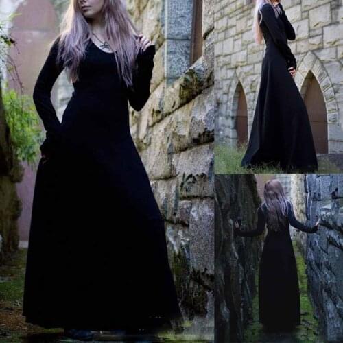 Victorian Gothic Dress Witch Cosplay Black Medieval Costume Long Sleeve Renaissance Palace Vampire Wig Hair Halloween Fancy