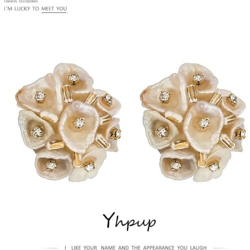 Yhpup Elegant Natural Pearl Flower Stud Earrings Exquisite New Earrings Jewelry Aretes De Mujer Wedding kolczyki Gift 2021