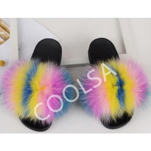 Women Winter Real Fox Fur Slippers Home Furry Flat Sandals Female Cute Fluffy House Shoes Woman Fur Slides Ladies Fur Flip Flops