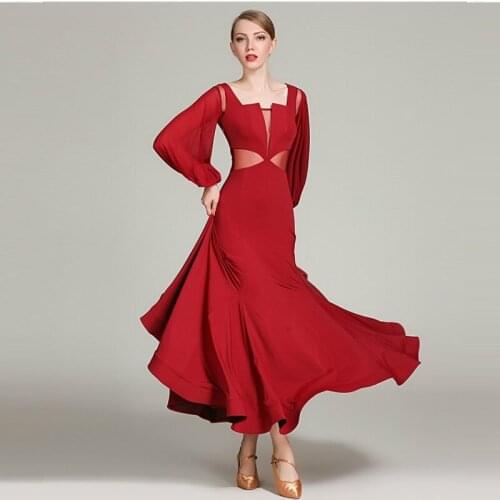 Lady Ballroom Dancing Dress Lantern Long-sleeved Modern Dance Suit Female Waltz Tango Dancing Suit Foxtrot Dance Wear D0750