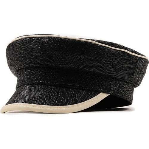 Winter PU Leather Black beige Berets Women Military Hat Gorras Snapback Caps Female Girls Casquette Leather Flat Cap