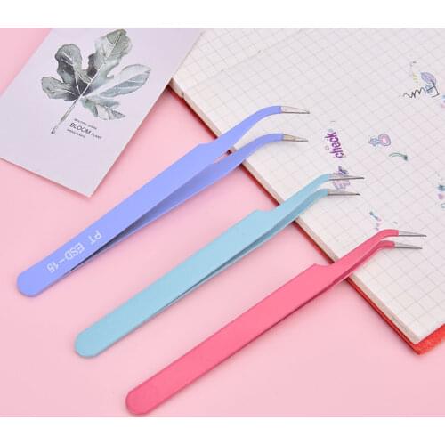 1Pc Candy Color Stainless Steel Tweezers Macaron Color Tape Sticker Tool Journal Gadgets Simple Practical Portable Tweezers