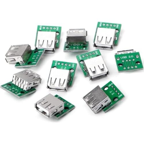 10 Pcs USB 2.0 Female Socket to DIP 4P Adapter Connector 2.54mm Welded PCB Board