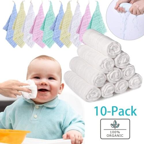 10-Pack Baby Muslin Washcloths, Muslin Squares Cloths, Infant Face Hand Towels, Natural 100% Cotton Soft Kid Newborn Wash Cloth