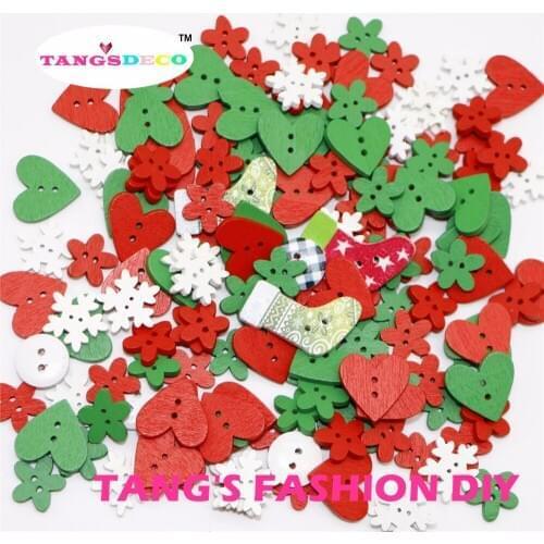 100pcs---christmas red/green/white color style color mix wooden button color/ shape mix