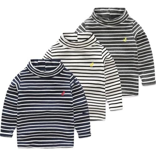 2017 Autumn Winter Turtleneck Children Cotton T Shirt Baby Boys Girls Striped Hoodies Kids Wool Warm Sweatshirts 2-10 Years