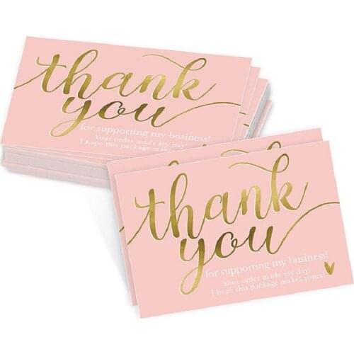 50pcs Pink Thank You for Supporting My Small Business Card Thanks Greeting Card Appreciation Cardstock For Sellers Gift 5*9cm