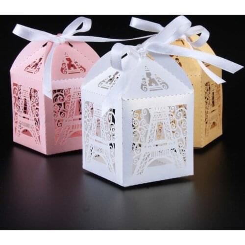 50Pcs Eiffel Tower Wedding Candy Box Baby Shower Party Supplies Hollow Out Gift Case
