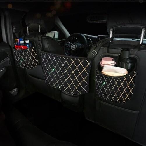 Car Seat Compartment Storage Net Bag Bling Rhinestones Auto Seat Between Gap Middle Handbag Organizer Backseat Hanging Box Girls