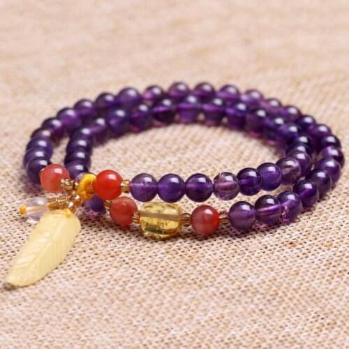 Natural Amethyst Bracelet Women Genuine Blue Crystal Beads Elastic Beaded Gemstone Bangle Pink Crystals Bracelets Fine Jewelry