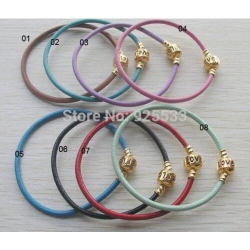 Free shipping 16pcs cowhide mix color bracelets with rose gold color clasp fit European bracelet DIY