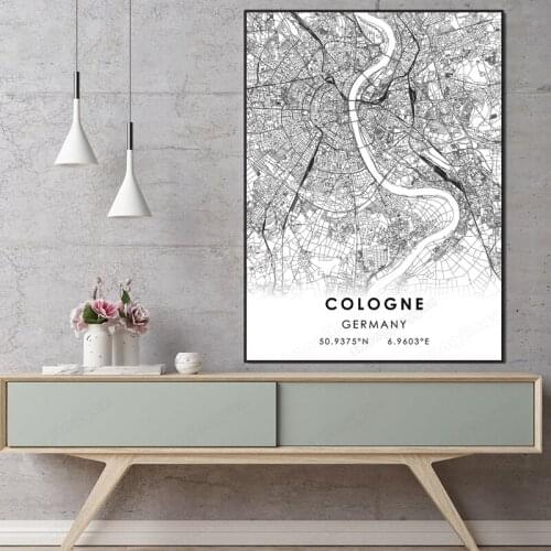 Black and White City Map Germany The Cologne Map Poster HD Print Wall Art Canvas Nordic Landspace Painting for Home Decor Artwor