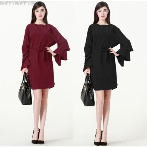 Elegant Women Shirts Dress Ruffles Sleeve Maxi Tops Blouse Dubai Party Islamic Muslim Casual Abaya Kaftan Plus Size Clothes