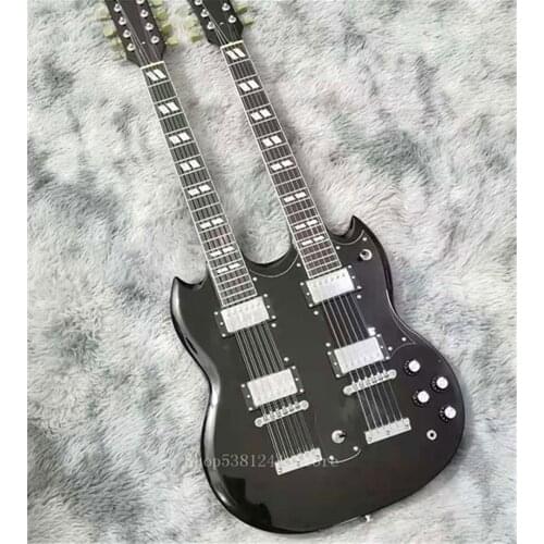 Double Neck Electric Guitar 6 + 12 Strings, Black, Free Shipping, Customizable