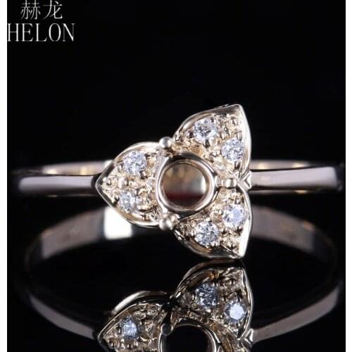 HELON 4mm Round Solid 14K Yellow Gold SI/H Genuine Natural Diamond Semi Mount Engagement Ring For Women Fine Jewelry Best Gift