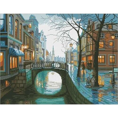 Oil painting landscape-autumn night counted 11 14 18CT Cross Stitch Set DIY Cross-stitch Kit Embroidery Needlework Home Decor