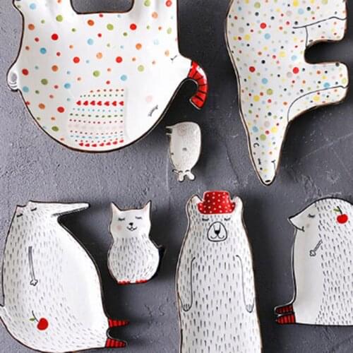1Pcs Animal Ceramic Plate Breakfast Beef Dishes Cartoon Cute Dessert Dish Fruit Snack Plate Animal Dish Dinnerware Party Gifts
