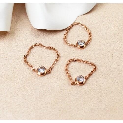 YUN RUO New Arrival Rose Gold Color AAA Zircon Inlay Chain Ring Titanium Steel Jewelry Woman Fashion Accessories Gift Never Fade