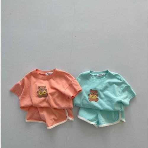 7655 Baby Clothing Set Korean New Cartoon Bear Print Boys 2 Pieces Suit Casual Comfortable Kindergarten Set Toddler Girl Clothes