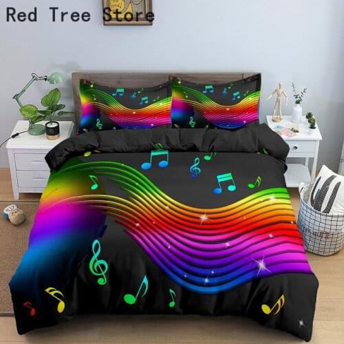 Musical Note Duvet Cover Set Colorful Rainbow Print Bedding Sets Home Textile Bedclothes Soft Polyester Queen/King Size For Kids