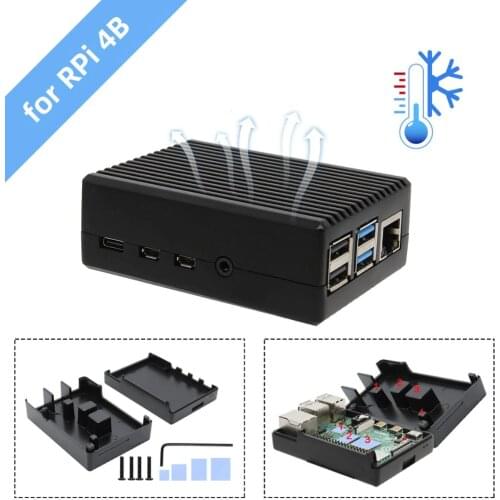 Raspberry Pi 4 Aluminum Alloy Passive Cooling Heat Dissipation Enclosure Metal Case for Raspberry Pi 4 Model B Only