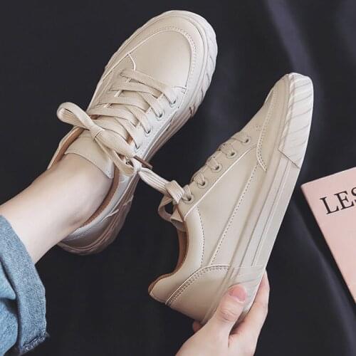 2021 New Women leather sneakers unisex school student fashion beige white shoes girls Comfort sneakers