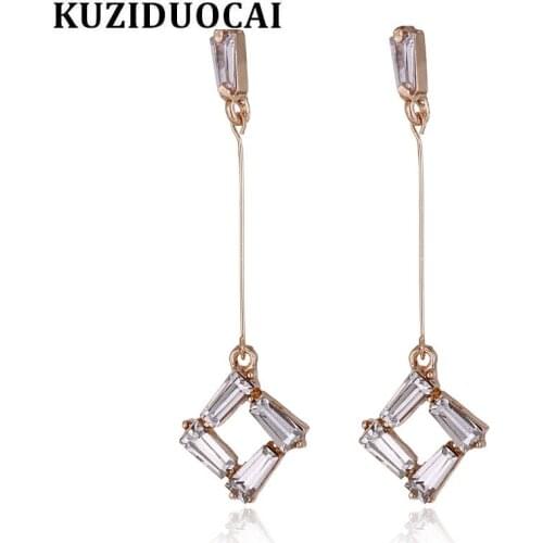 Kuziduocai New Fashion Fine Jewelry Crystal Square Geometry Elegant Stud Earrings For Women Gifts E-916