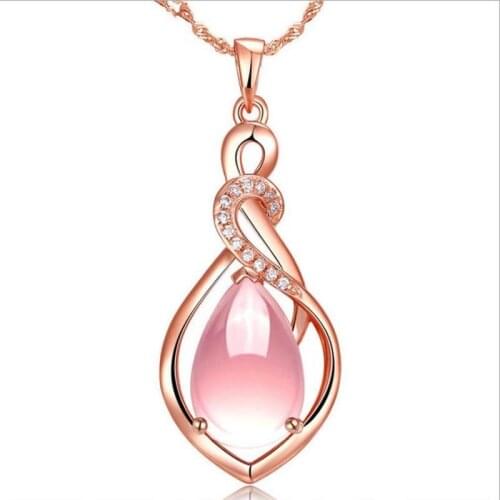 LUKENI New Fashion Girls Silver 925 Choker Necklace Jewelry Vintage Crystal Pink Water-Drop Pendant Necklace For Women Bijou Hot